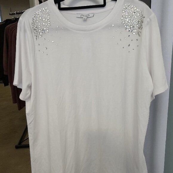 Parker & Rowe White Embellished Shoulder T-Shirt Top - Size XL - Picture 2 of 9